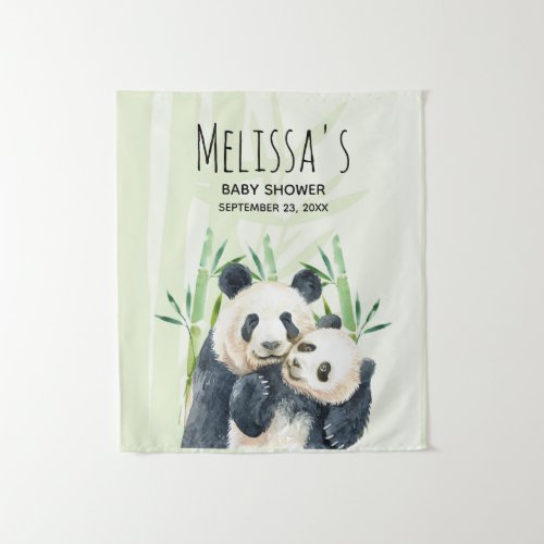 Cute Panda Bears Cuddling Watercolor Baby Shower Tapestry