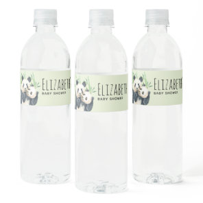 Cute Panda Bears Cuddling Watercolor Baby Shower Water Bottle Label
