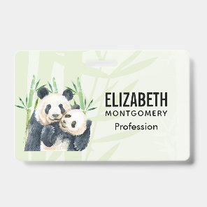 Cute Panda Bears Cuddling Watercolor Badge