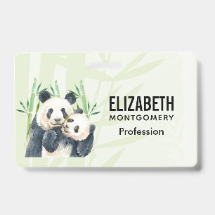 Cute Panda Bears Cuddling Watercolor Badge