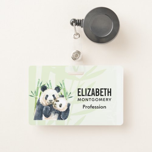 Cute Panda Bears Cuddling Watercolor Badge