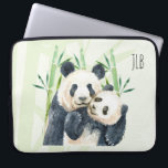 Cute Panda Bears Cuddling Watercolor Laptop Sleeve<br><div class="desc">Personalized laptop sleeve with a cute watercolor illustration featuring a black and white mom and baby panda bear cuddling together. Mommy is holding her cub amongst some green bamboo stalks.</div>