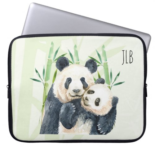 Cute Panda Bears Cuddling Watercolor Laptop Sleeve