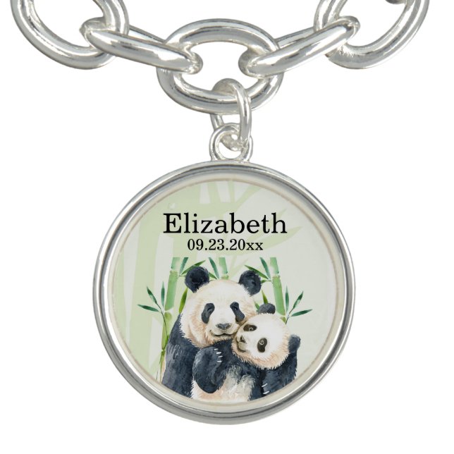 Cute Panda Bears Cuddling Watercolor New Baby Bracelet (Design)