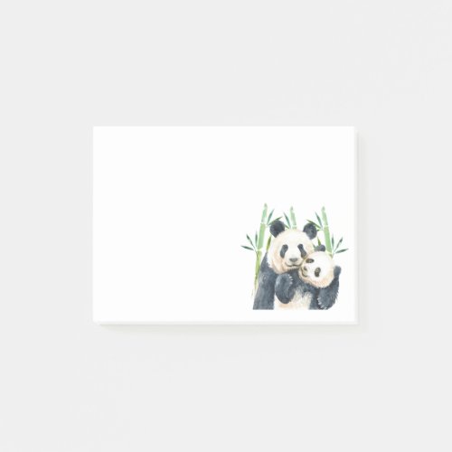 Cute Panda Bears Cuddling Watercolor Notes