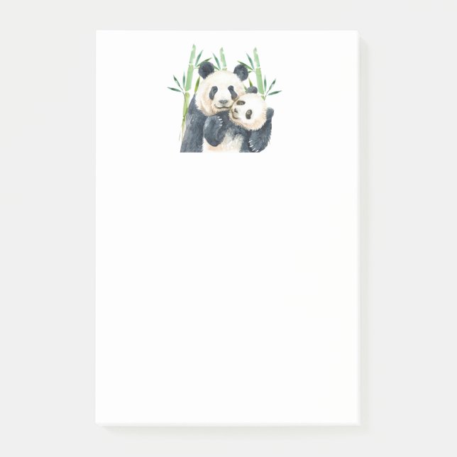 Cute Panda Bears Cuddling Watercolor Post-it Notes (Front)