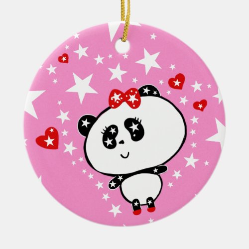 Cute Panda Bears Funny Personalized Ceramic Ornament
