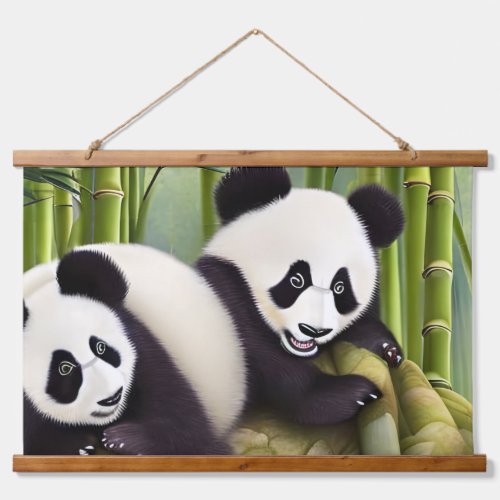Cute Panda Bears In Bamboo Forest Hanging Tapestry