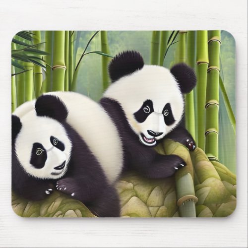 Cute Panda Bears In Bamboo Forest Mouse Pad