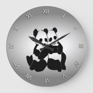Cute Panda Bears Large Clock