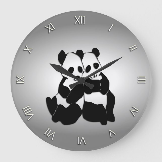 Cute Panda Bears Large Clock (Front)