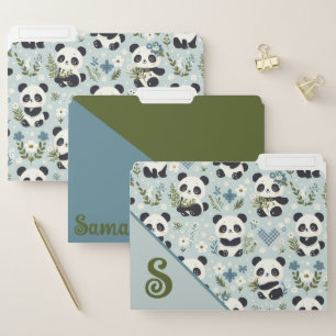 Cute Panda Bears Monogram File Folder
