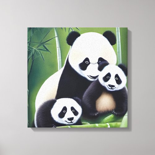 Cute Panda Bears Mother And Cubs Canvas Print