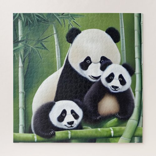 Cute Panda Bears Mother And Cubs Jigsaw Puzzle