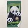 Cute Panda Bears Mother And Cubs Monogram Bath Tow Beach Towel
