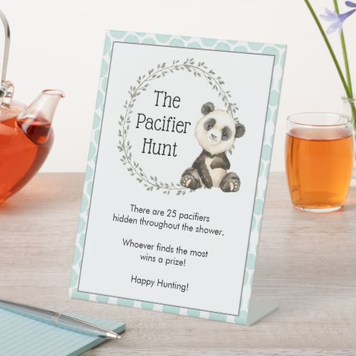 Cute Panda Bears Pacifier Hunt Baby Shower Game Pedestal Sign