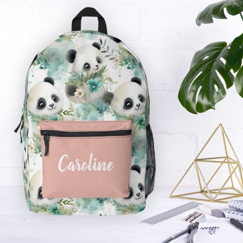 Cute Panda Bears Personalized Name Printed Backpack