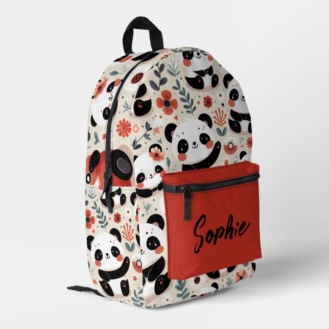 Cute Panda Bears Personalized  Printed Backpack (Back Corner Left)