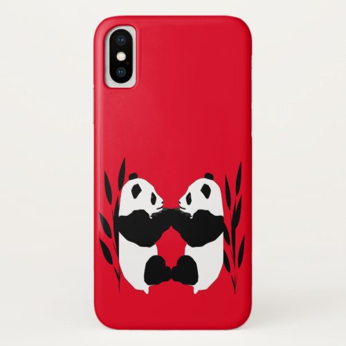 Cute Panda Bears Red Animal iPhone X Case