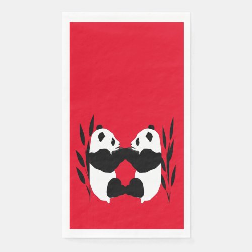 Cute Panda Bears Red Paper Guest Towel