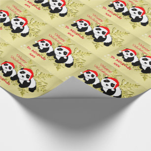 Cute Panda Bears Sparkly Gold Personalized Wrapping Paper