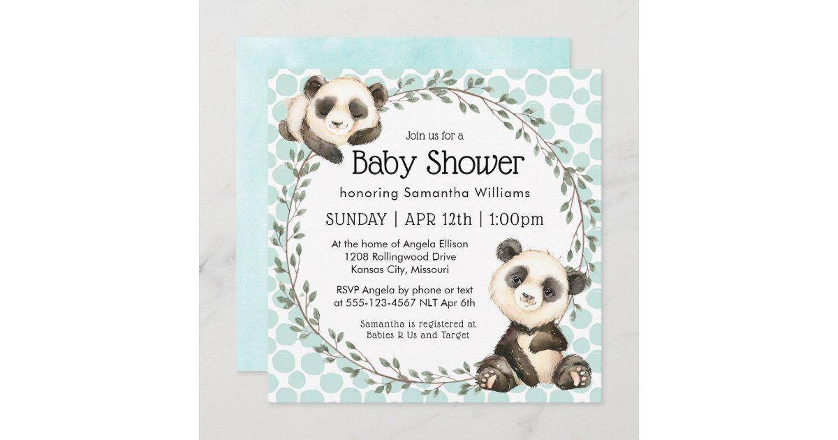 Cute Panda Bears Square Baby Shower Invitation | Zazzle