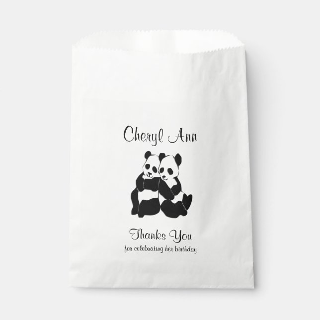Cute Panda Bears Thank you Favor Bag (Front)
