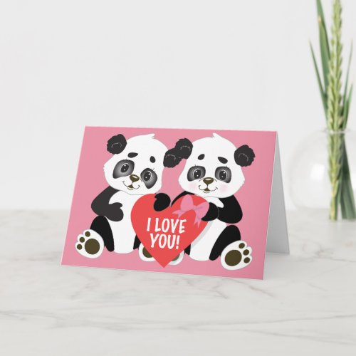 Cute Panda Bears Valentine Holiday Card