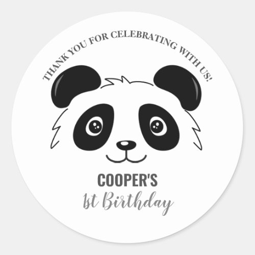 Cute Panda Birthday Baby Party Black and White Classic Round Sticker