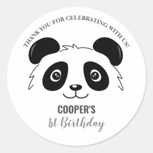 Cute Panda Birthday Baby Party Black and White Classic Round Sticker