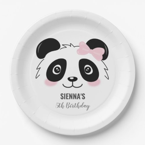 Cute Panda Birthday Baby Party Pink Black White Paper Plates