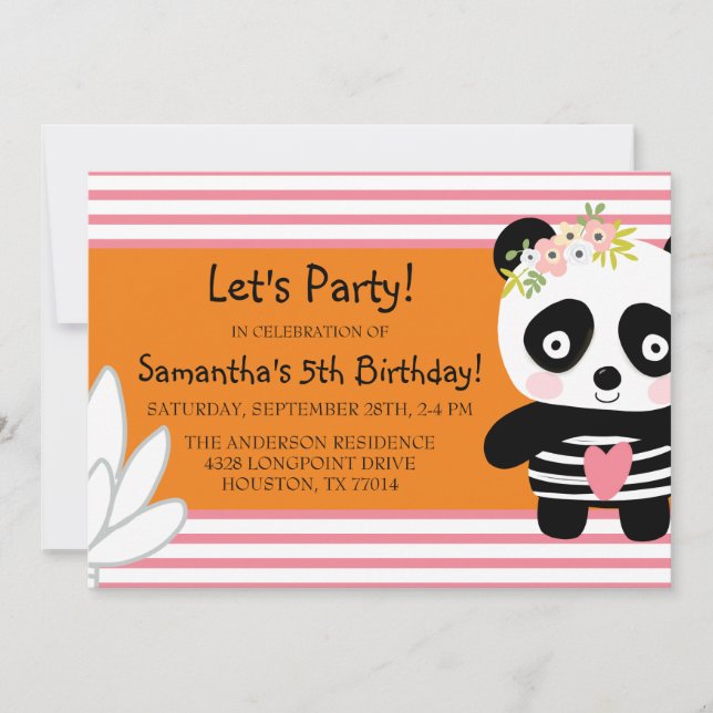 Cute Panda Birthday Girl Invitation (Front)