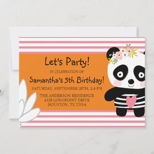 Cute Panda Birthday Girl Invitation