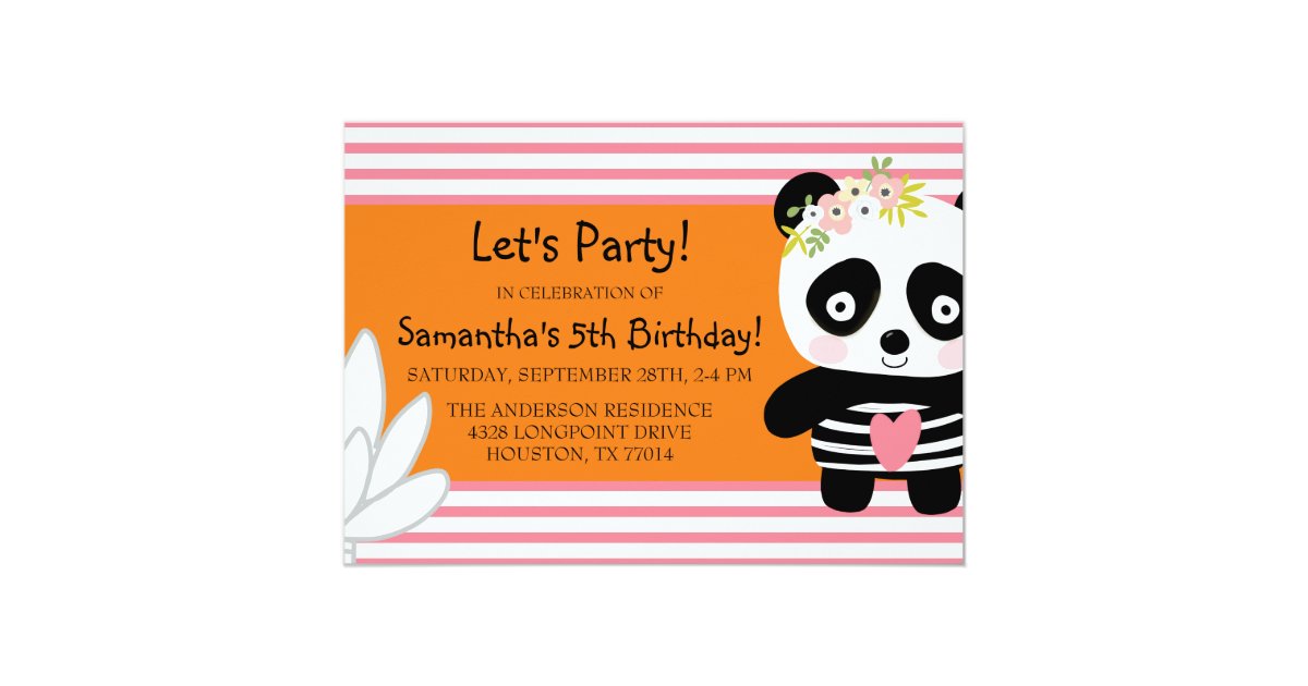 Cute Panda Birthday Girl Invitation | Zazzle.com