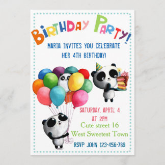 Cute Panda Birthday Invitation