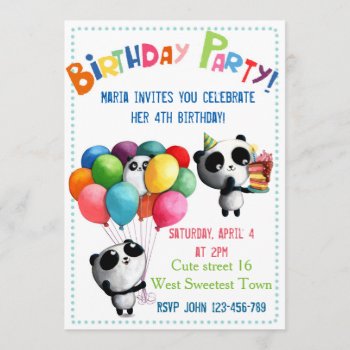 Cute Panda Birthday Invitation by partymonster at Zazzle