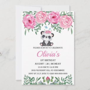 Cute Panda Birthday Invitation Pin Water Color