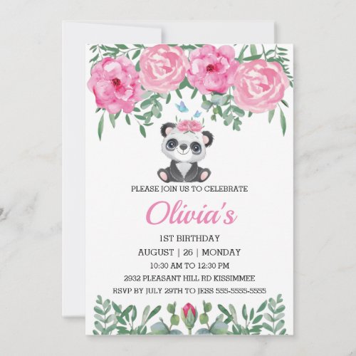 Cute Panda Birthday Invitation Pin Water Color    