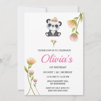 Cute Panda Birthday Invitation Pin Water Color    