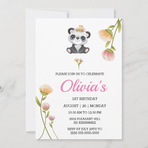 Cute Panda Birthday Invitation Pin Water Color    
