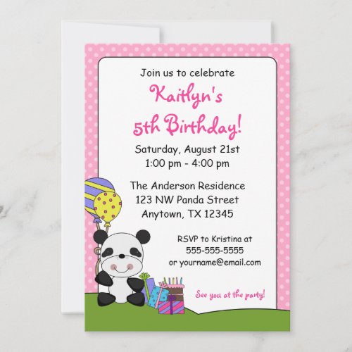 Cute Panda Birthday Party Invitations
