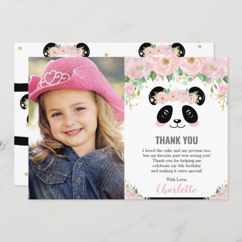 Cute Panda Birthday Party Photo Thank You Card