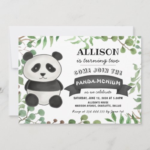 Cute Panda Birthday Party  Stripes Pandamonium Invitation