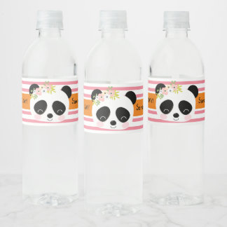 Cute Panda Birthday Party Water Bottle Label