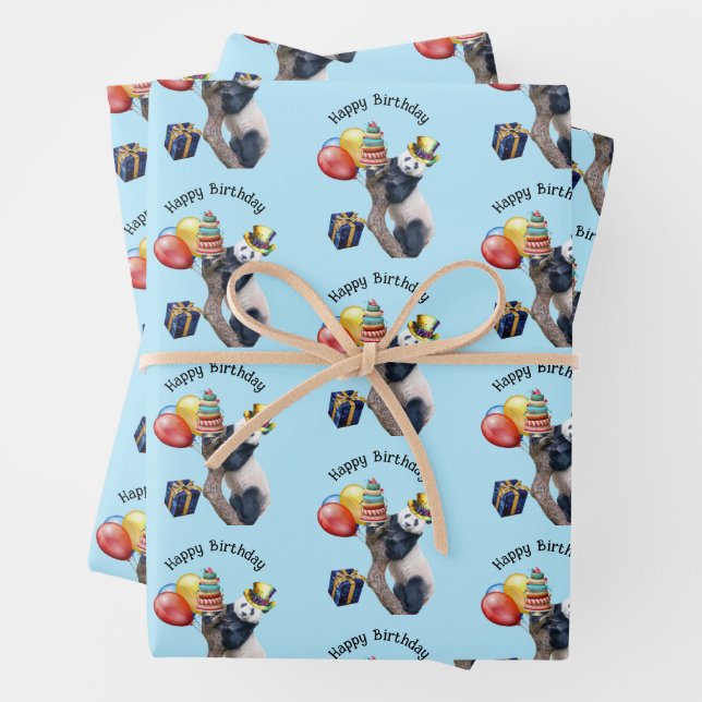 Cute Panda Birthday Party Wrapping Paper Sheets (In situ)