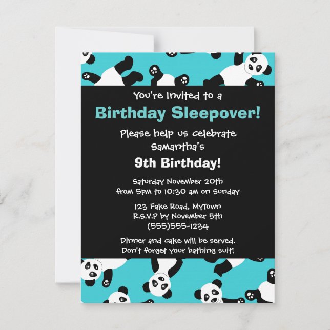 Cute Panda Birthday Sleepover Party Invitation (Front)