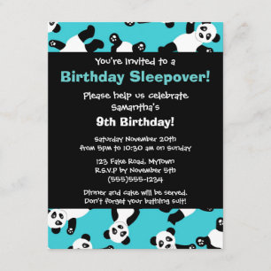 Cute Panda Birthday Sleepover Party Invitation