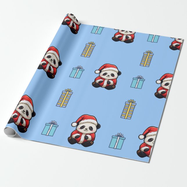 Cute Panda Birthday Wrapping Paper (Unrolled)