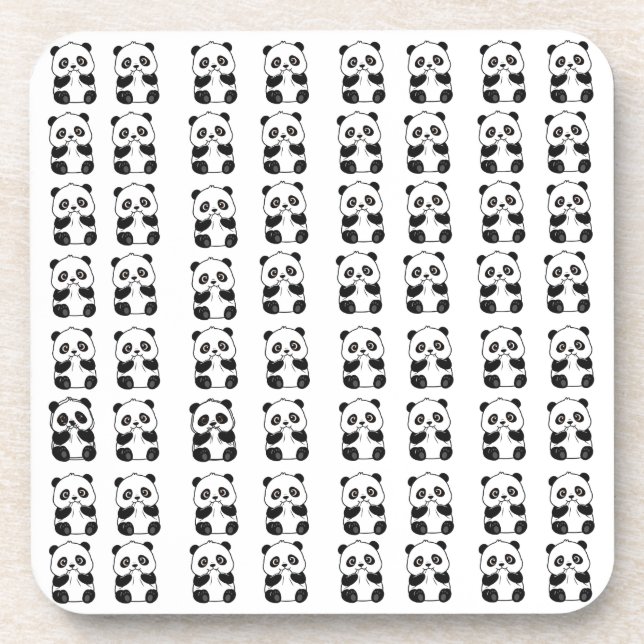 Cute Panda Biting Beverage Coaster (Front)