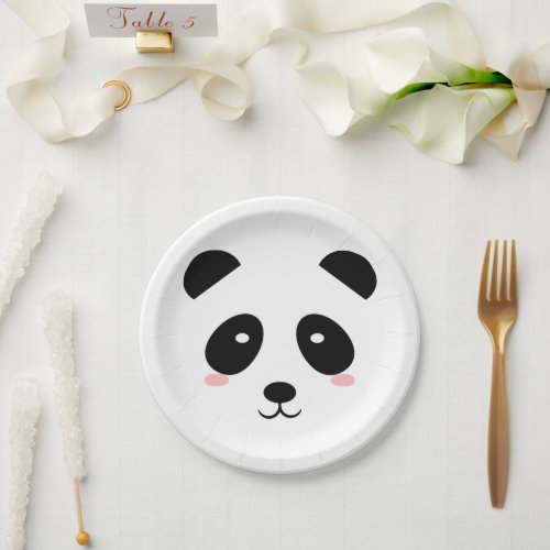 Cute Panda Black and White Simple Modern Paper Plates